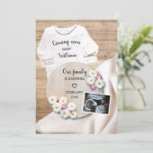 Coming Soon Floral Ultrasound Photo Pregnancy Ankündigung (Stehend Vorderseite)