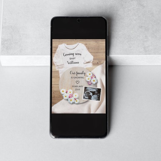 Coming Soon Floral Ultrasound Photo Pregnancy Ankündigung
