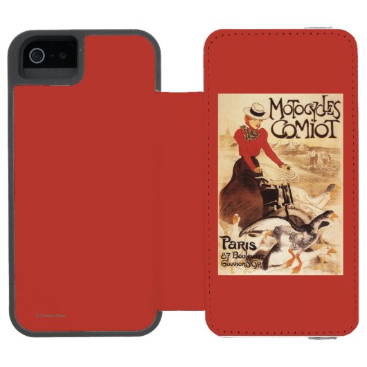 Comiot Motocycles Frau und Gänsepromo-Plakat Incipio iPhone Geldbeutel-Hülle (Folio Geöffnet)