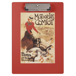 Comiot Motocycles Frau und Gänsepromo-Plakat Klemmbrett