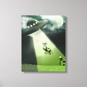 Comische UFO Kuh Abduktion gesteppte Canvas Print Leinwanddruck