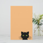 Comische und neugierige grüne Mit Augen Schwarzkat Briefpapier (Stehend Vorderseite)