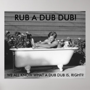 Comisches Poster des Jungen mit seinem Hund baden