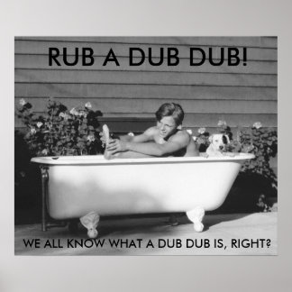 Comisches Poster des Jungen mit seinem Hund baden