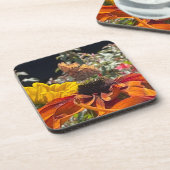 Comma Butterfly auf einer Rudbeckia-Blume Getränkeuntersetzer (Linke Seite)