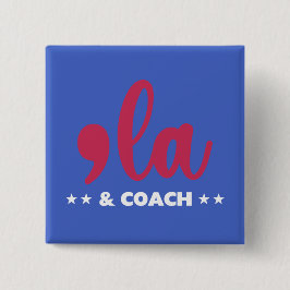 Comma la & Coach Kamala Harris Blue Button