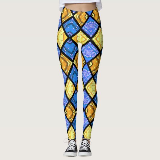 Commedia dell'Arte Harlequin Blue & Gold Leggings (Vorderseite)