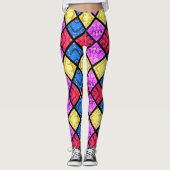Commedia dell'Arte Harlequin Red Gold Blue Pink Leggings (Vorderseite)