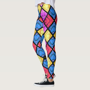 Commedia- dell'arteharlekin-rotes Goldblaues Rosa Leggings