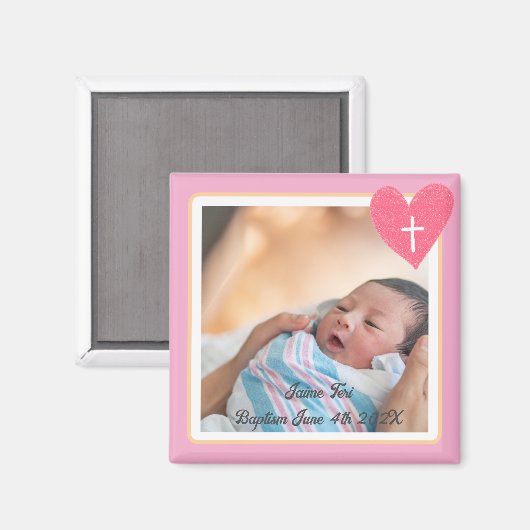 Commemorative Baptism Magnet - Christianity - Pink (Vorderseite/Rückseite)