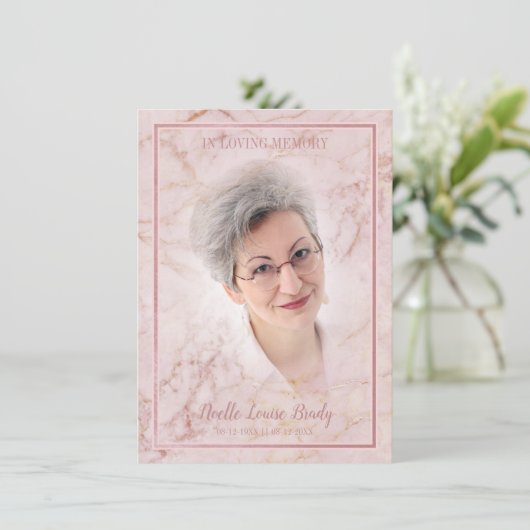 Commemorative Celebration of Life Pink Faux Marble (Stehend Vorderseite)