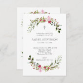 Commemorative In memoriam Floral in Pink & Red Einladung (Vorne/Hinten)