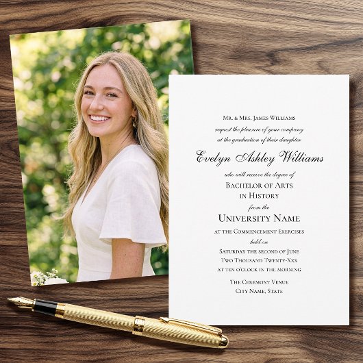 Commencement Invitation Script Photo Card Formal Einladung