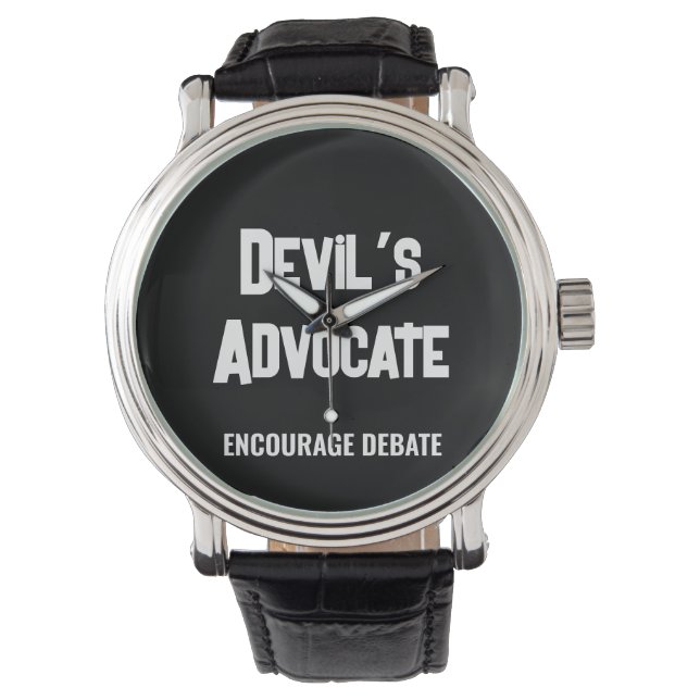 Comment Schwarz-weiß text Devil's Advocate Debate Armbanduhr (Vorderseite)