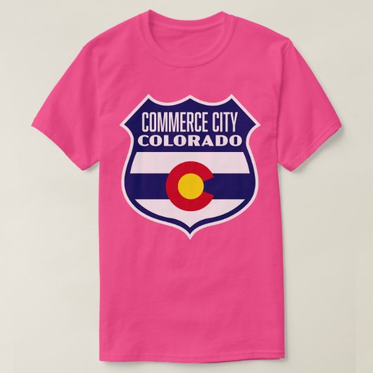 Commerce City Colorado Retail Flaggen Schild Blau T-Shirt (Design vorne)
