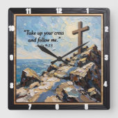 Commitment's Hour: Embrace Your Cross Quadratische Wanduhr (Vorderseite)