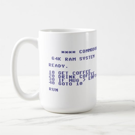 Commodore 64 Trinke Kaffee Basic-Programm Kaffeetasse (Links)