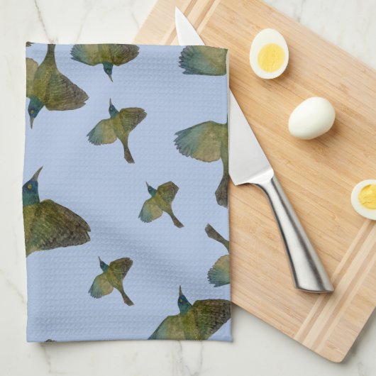 Common Grackle Green Blue Bird Flock Kittuch Geschirrtuch (Viertel Falte)