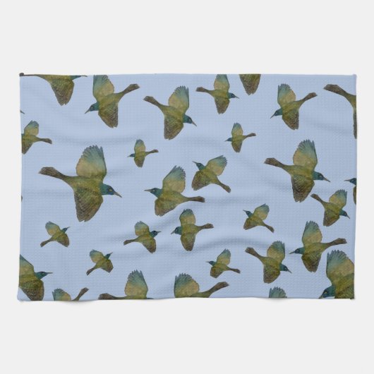 Common Grackle Green Blue Bird Flock Kittuch Geschirrtuch (Horizontal)