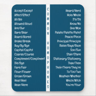 Common Homophones English Spelling Reference Guide Mousepad