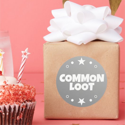 Common Loot Gamer Kids Grau Text Slogan Runder Aufkleber (Party)