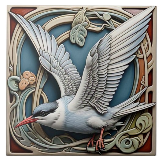 Common Tern - Art Nouveau Keramik Tile Fliese (Vorderseite)