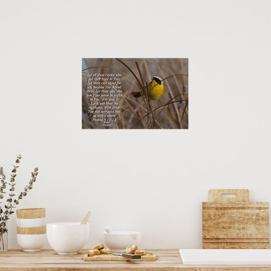 Common Yellowthroat Bird Psalm 5:11&12 Print Poster (Küche)