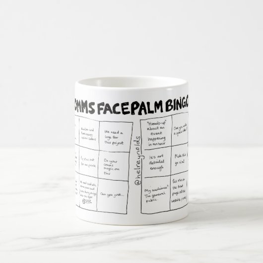 Comms Facepalm Bingo (A+B-Karten) Kaffeetasse (Mittel)