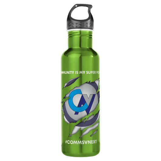 Comms vNext Superhero Logo auf Wasserflasche Edelstahlflasche (Vorderseite)