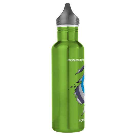 Comms vNext Superhero Logo auf Wasserflasche Edelstahlflasche (Links)