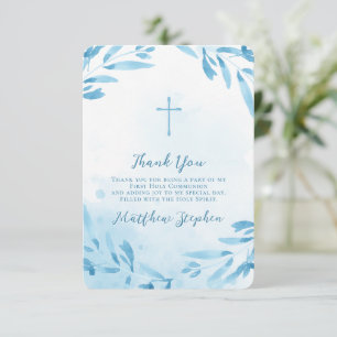Communion Blue Watercolor Blätter und Cross Einladung