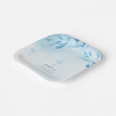 Communion Blue Watercolor Blätter und Cross Pappteller (Gewinkelt)