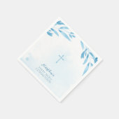 Communion Blue Watercolor Blätter und Cross Serviette (Ecke)