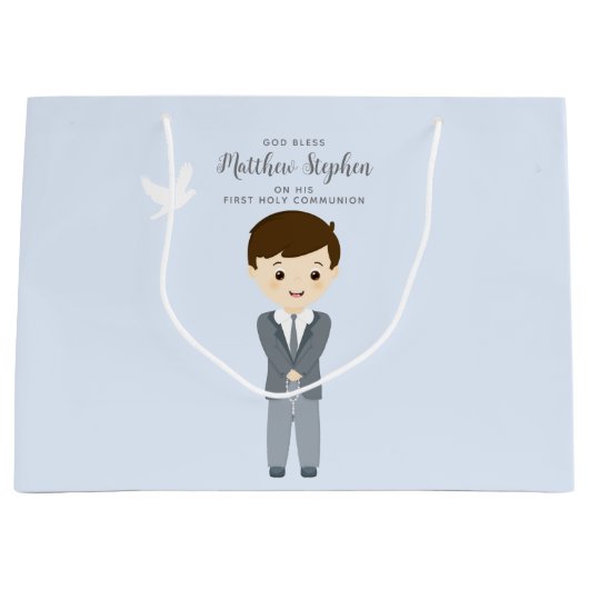 Communion Dove Boy Große Geschenktüte (Vorderseite)