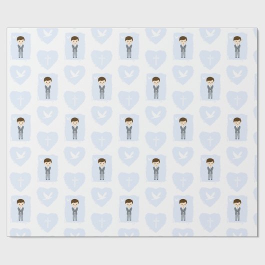 Communion Dove Brünett Boy Geschenkpapier (Flach)