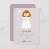 Communion Dove Redhead Girl Danke Einladung (Vorne/Hinten)