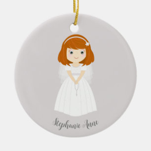Communion Dove Redhead Girl Keramik Ornament