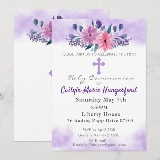Communion Floral Einladung (Vorne/Hinten)