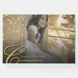 Communion Foto Elegant Gold Typografy Glitzer Gästebuch