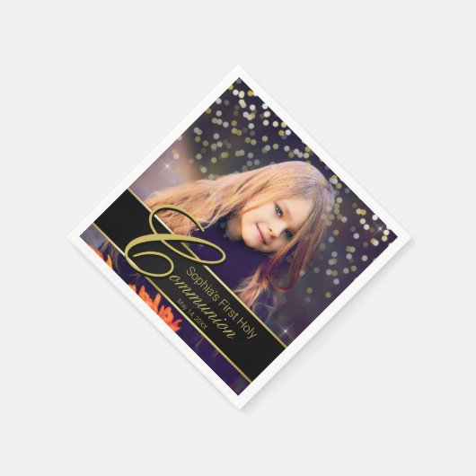 Communion Foto Elegant Gold Typografy Glitzer Serviette (Ecke)