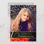 Communion Foto Elegante Gold Typografie Einladung (Vorne/Hinten)