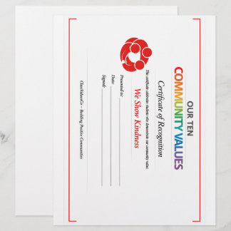 Community Kindness Certificate 8.5x11 Letterhead Briefbogen