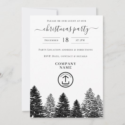 Company Christmas Party Holiday Black White Pines Einladung (Vorderseite)