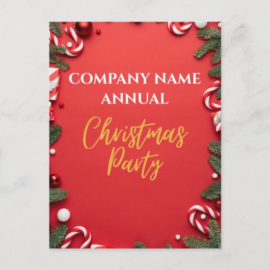 Company Christmas Party Red Candy Cane Einladung Postkarte (Vorderseite)