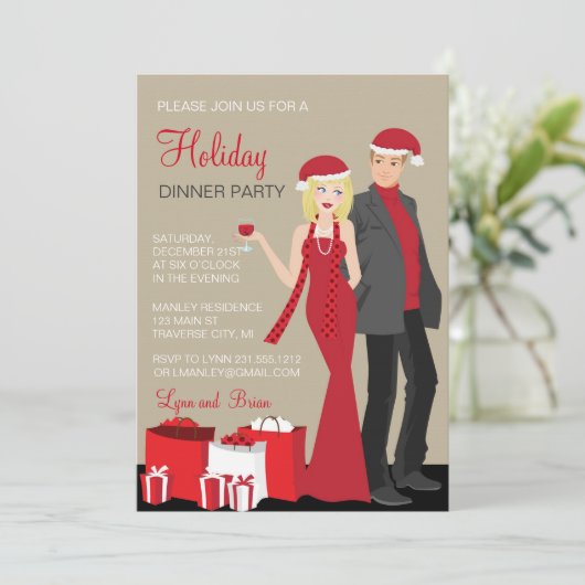 Company Holiday Party Blonde Couple Weihnachten Einladung (Stehend Vorderseite)