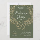 Company Holiday Party Green & Gold Wreath Business Einladung (Vorderseite)