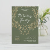 Company Holiday Party Green & Gold Wreath Business Einladung (Stehend Vorderseite)