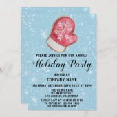 Company Holiday Party Red & White Mitten Blue Snow Einladung (Vorne/Hinten)