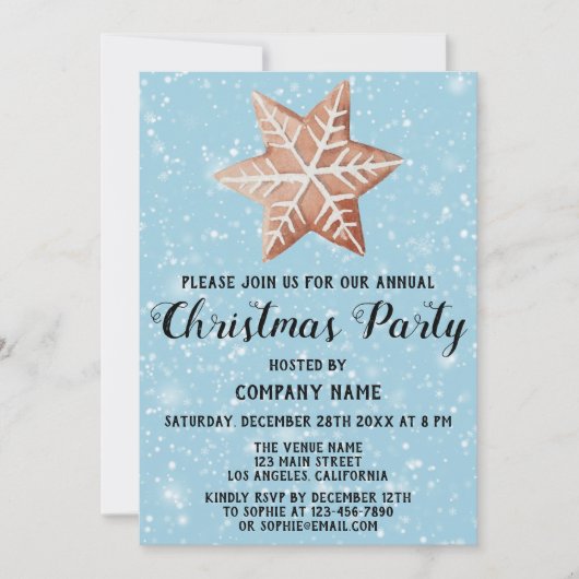 Company Holiday Weihnachten Party Star Blue Snow Einladung (Vorderseite)