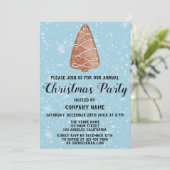 Company Holiday Weihnachten Party Tree Blue Snow Einladung (Stehend Vorderseite)